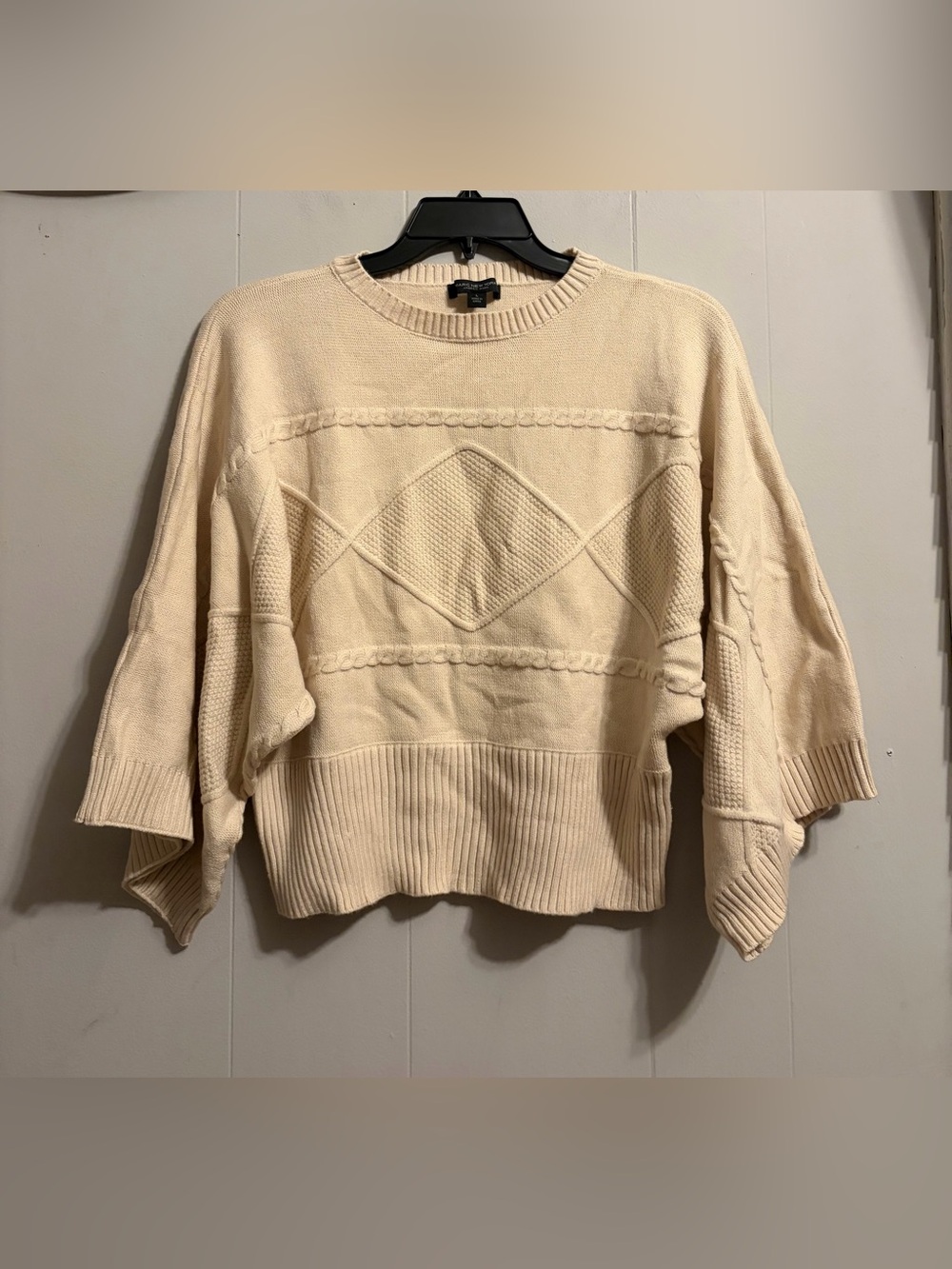 Talbots / Marc New York Cream Diamond Cable Crewneck Sweater Dolman Sleeve
